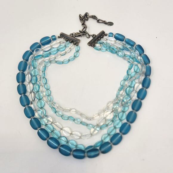 Liz Claiborne Ice Blue Beaded Layered Necklace Multi Strand Silver Tone Jewelry - Picture 3 of 7